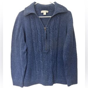 100% Cotton Cable Knit Half Zip Sweater XL Blue Coastal Style Collared Pullover